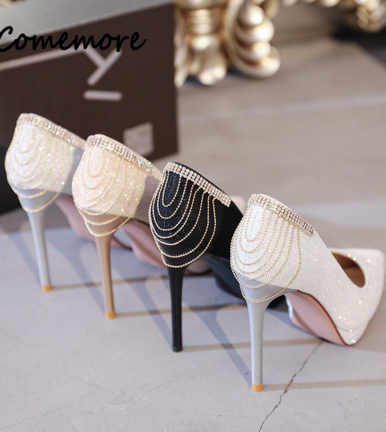 Comemore Spring New Super High Heels Shoe Elegant Ladies Stilettos Womens Pumps Pointed Black Wedding Shoes Evening Woma