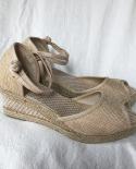 Comemore Cloth Pumps Women Spring Linen Peep Toe Sandals Wedge Espadrilles Platform 5cm Heel Comfort Summer Shoes Large 