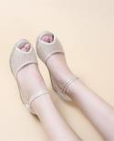 Comemore Cloth Pumps Women Spring Linen Peep Toe Sandals Wedge Espadrilles Platform 5cm Heel Comfort Summer Shoes Large 