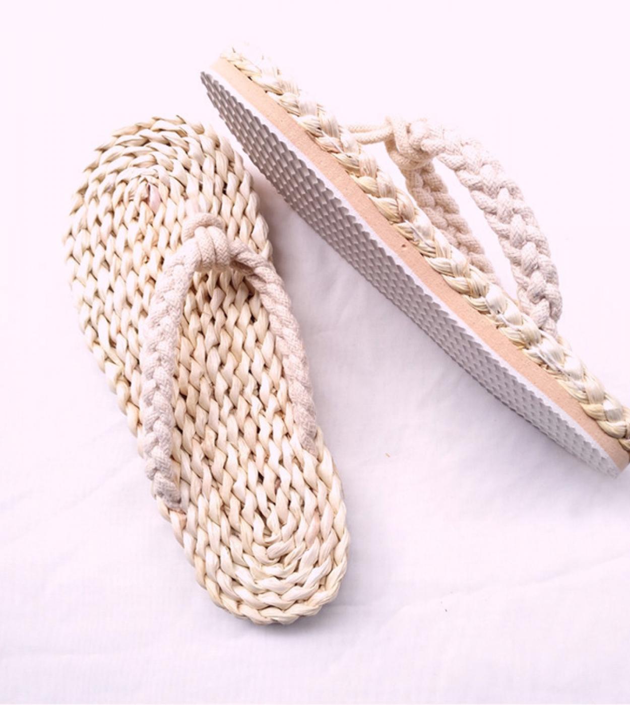 Comemore Fashion Womens Mens Straw Slippers Handmade Chinese Sandals Uni Summer Home Shoes New Flipflops Flat Size 43 