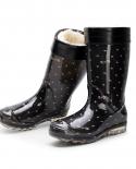 Comemore Warm Rain Shoes Female Striped Grid Fashion Water Shoes Plush Rubber Rain Boots Ladies Thickened Winter Galoshe