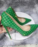 Tikicup Rhinestones Women Green Flock Fabric Plaid Pointy Toe High Heel Shoes  Stunning Designer Slip On Stiletto Pumps