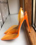 Tikicup Orange Summer Women Transparent Soft Pvc Pointy Toe High Heel Slingback Shoes Jelly Stiletto Pumps Colors Custom