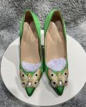 Tikicup Glitter Butterfly Decor Women Green Satin Silk Pointy Toe High Heel Shoes Wedding Party Elegant Slip On Stiletto