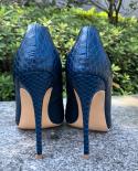 Tikicup Croceffect Women Paterned High Heels Navy Blue Pointy Toe Stilettos Ladies Slip On Pumps  Party Dress Shoes  Pum