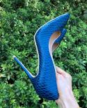 Tikicup Croceffect Women Paterned High Heels Navy Blue Pointy Toe Stilettos Ladies Slip On Pumps  Party Dress Shoes  Pum