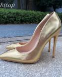 Tikicup Women Golden Matt Pointed Toe Pumps Comfortable Pointy Stilettos Ladies Slp On High Heels Wedding Party Dress Sh