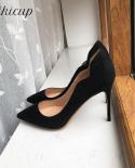 Tikicup Curl Cut Women Solid Black Flock Pointy Toe Elegant High Heel Shoes Ladies Faux Suede Slip On Stiletto Pumps 8 1