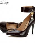 Tikicup Ankle Strap Women Patent Pointy Toe Extremely High Heels Plus Size 40 48  Stilettos Pumps Uni Crossdresser Shoes