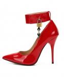 Tikicup Ankle Strap Women Patent Pointy Toe Extremely High Heels Plus Size 40 48  Stilettos Pumps Uni Crossdresser Shoes
