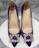 Tikicup Glitter Square Decor Women Purple Satin Pointy Toe 80 120mm High Heel Wedding Party Shoes Elegant Ladies Stilett