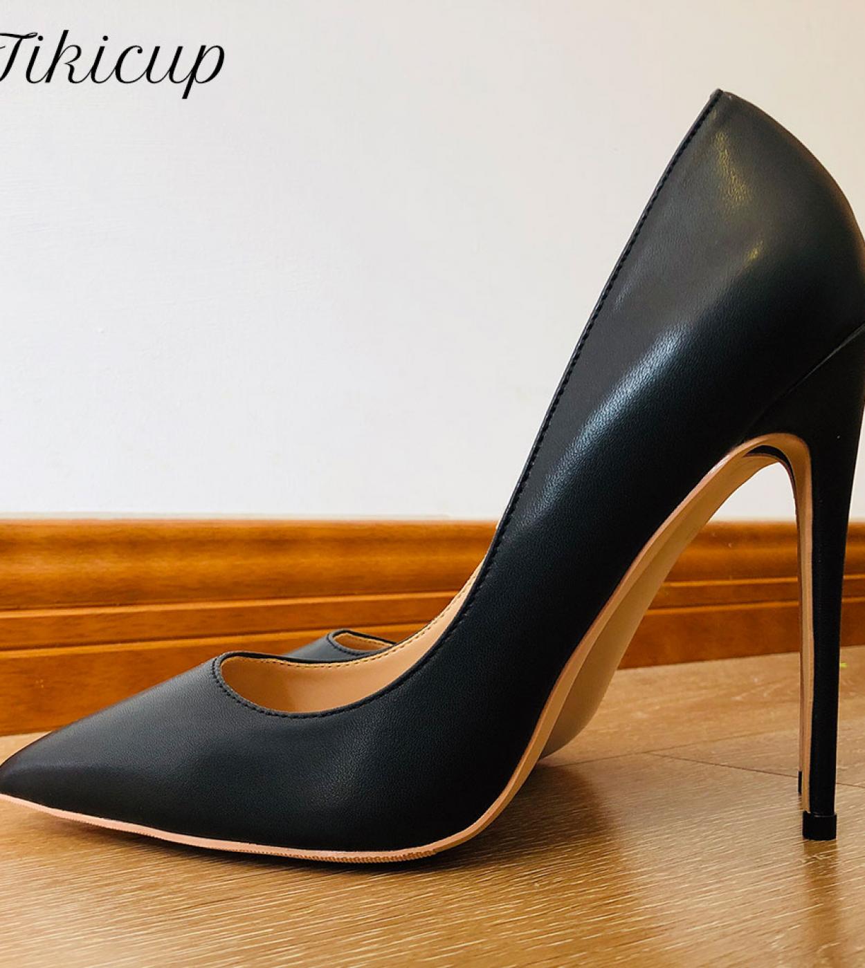 US 56.40 Tikicup Women Black Matte Pumps Pointed Toe Stilettos