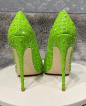Tikicup Fluo Green Plaid Pattern Rhinestones Decor Women Fabric Pointy Toe High Heel Shoes  Stiletto Pumps Comfortable