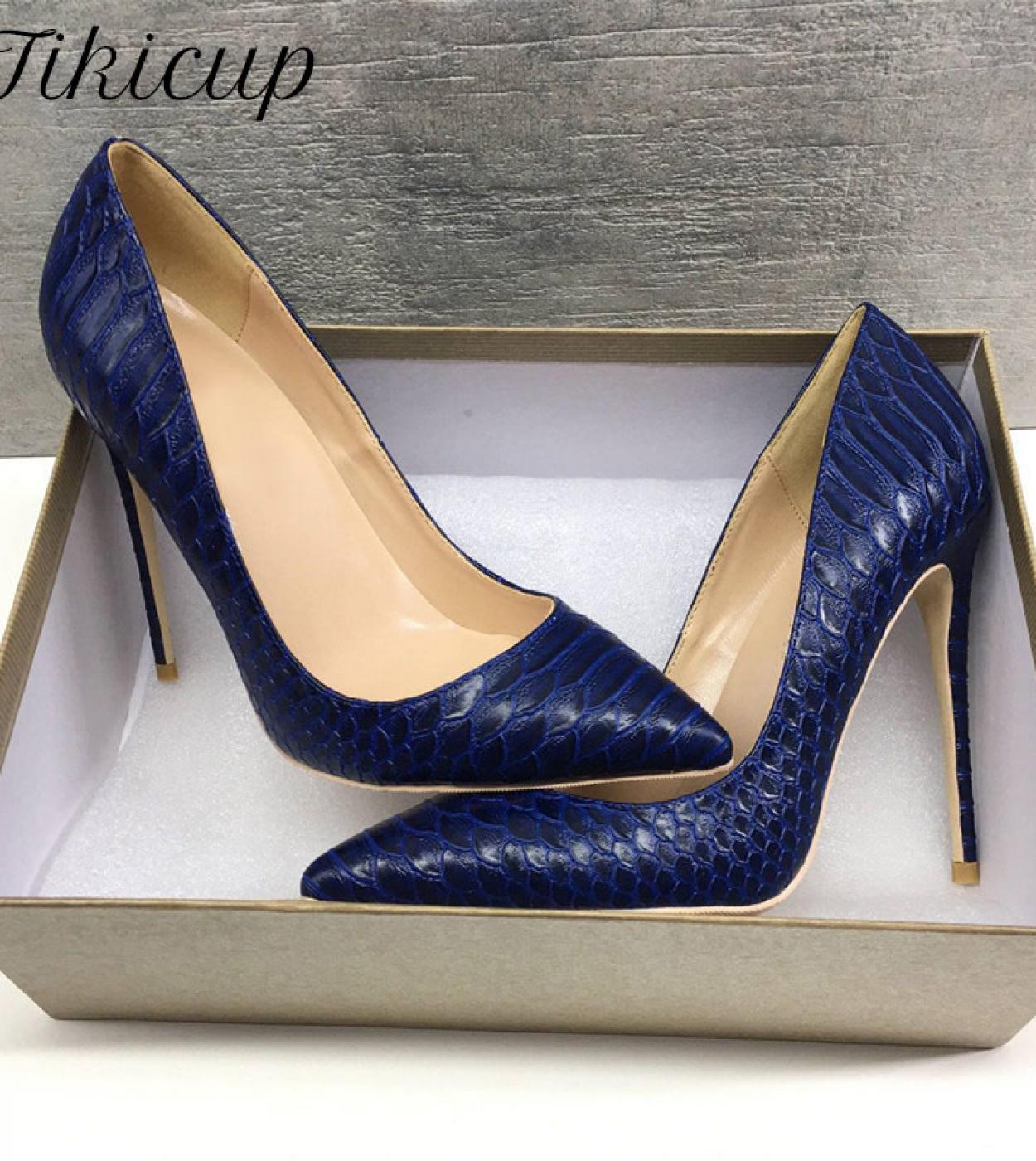 56 70 Tikicup Blu Navy Croceffect Donna Scarpe a punta Tacco