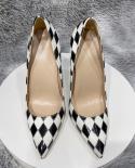 Tikicup Green White Checkered Crocodile Effect Women Pointy Toe High Heel Shoes 12cm 10cm 8cm Fashion Designer Stiletto 
