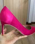 Tikicup Rose Pink Women Satin Fabric Pointed Toe High Heels Ladies Chic Stiletto Pumps Bridal Silk Wedding Shoes Plus Si