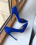 Tikicup الصلبة الأزرق الملكي النساء حليقة قطع فلوك مدبب تو أحذية عالية الكعب 8 سنتيمتر 10 سنتيمتر 12 سنتيمتر أنيقة فو الجلد المد