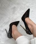حذاء نسائي من Tikicup Croceffect مزود بمقدمة مدببة مع ترصيع صغير أسود للسيدات أحذية عالية الكعب للحفلات ومضخات ماسية