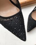 حذاء نسائي من Tikicup Croceffect مزود بمقدمة مدببة مع ترصيع صغير أسود للسيدات أحذية عالية الكعب للحفلات ومضخات ماسية