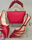 Qsgfc Wine Color Fashion Simple Flash Diamond Decorative High Heels Exquisite Party Ladies Shoes And Bag Set
