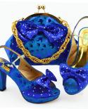 Italian Design  Nigerian Fashion Hot Selling Butterfly Kont Decoration Style Royal Blue Color Party Women Shoes And Bag 