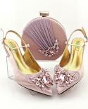 Italian Design  Pink Color Nigerian Fashion Butterflykont Style Elegant Women Shoes And Bag Set Decorated With Rhineston