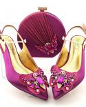 Italian Design  Pink Color Nigerian Fashion Butterflykont Style Elegant Women Shoes And Bag Set Decorated With Rhineston