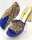  New Arrival Royal Blue Color Shinning Pu Material Ladies Shoes And Bag Set Decorated With Colorful Rhinestone For Party