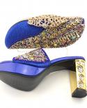  New Arrival Royal Blue Color Shinning Pu Material Ladies Shoes And Bag Set Decorated With Colorful Rhinestone For Party