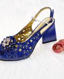 Qsgfc Newest Rblue Nigeria Hot Sell Striped Glitter Rhinestone Flower Design Fashion Peep Toe Party Ladies Shoes And Ba