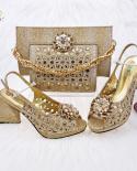 Qsgfc Newest Rblue Nigeria Hot Sell Striped Glitter Rhinestone Flower Design Fashion Peep Toe Party Ladies Shoes And Ba