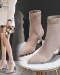 Simple Fashion Stretch Socks Boots For Women High Heels Shoes Knit Socks Boots Skinny Women Pointed Toe Ankle Boots Bota