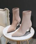 Simple Fashion Stretch Socks Boots For Women High Heels Shoes Knit Socks Boots Skinny Women Pointed Toe Ankle Boots Bota