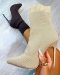  Socks Boots Fashion Knitted Ankle Boots High Heels For Women Stretch Boots 2022 Autumn Solid Color Short Botas De Mujer