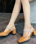 High Heels Women Shoes Chunky Heels Square Toe Platform Sandals Mary Jane Shoes Elegant Rhinestones Luxury Designer Casu