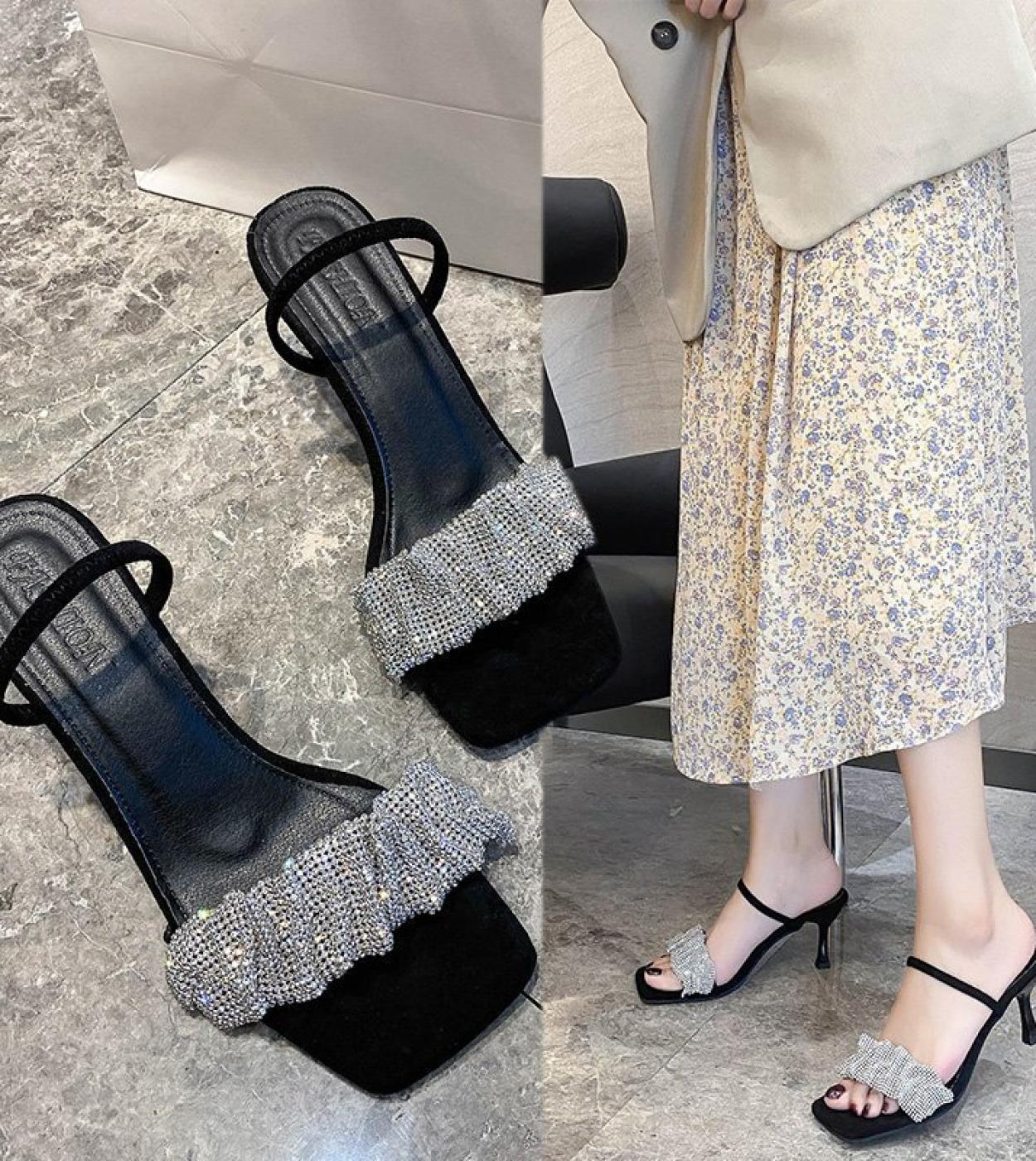 Sandals Women High Heelswomen Shoes Fashion Ruffles Shallow Slip On Peep Toe Luxury Designer Heels Womens Shoes Comfort 