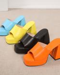 2022 New Fashion Ladies Slippers Summer Shoes Square Toe Slippers Chunky Heel Ladies Open Toe Sandals Heightened Wedge S