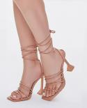 2022 Summer Fashion Square Toe High Heels Ladies Lace Up  Personality Elegant Lace Up Sandals Designer Womens Shoes Par