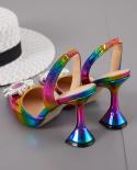 2022 New Summer Fashion Womens High Heel Sandals Pointed Toe Rhinestones Sunflower Pointed Toe Roman Party Bling  Heels
