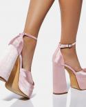 14 סמ נעלי עקב יוקרתיות סאטן לנשים פלטפורמת אופנה טריז רצועת קרסול סנדלי גלדיאטור קיץ chun נשית