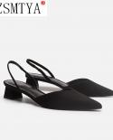  Square Med Heel Back Strap Women Sandals Microfiber Summer Ladies Pumps Pointed Toe Concise Female Shoesmiddle Heels