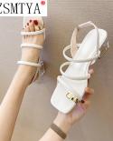  New Brand Womans Leather Ladies Sandals Square Heels Sandals Shoes For Women Summer Casual Beach Shoesmiddle Heels