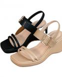 Wedge Heel Sandals Womens Summer New Allmatch Fashion Oneword Buckle Fairy Style Fashion Highheeled Sandals  Womens Sa