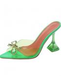 Big Size 3545 Transparent Pvc Women Slippers Fashion Crystal Bowknot High Heels Jelly Shoes Summer Female Green Mules Sl