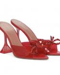  Ins Style Luxury Rhinestones Bowknot Women Sandals Fashion Female Mules Slides Summer Red Soft Pvc High Heels Jelly Sho
