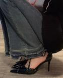 Brand Vintage Rivet Y Leather Strap Women Pumps Spring Summer Punk Spike High Heels Fashion Big Size 43 Office Lady Shoe