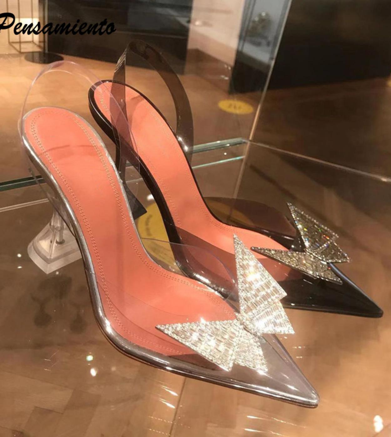 Star Style Crystal Butterfly Transparent Women Pumps Jelly Office Lady Shoes Summer Slingbacks High Heels Wedding Bridal