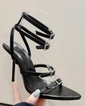 Runway Style Fashion Leather Strap Buckle Women Sandals  Stilettoe High Heels Gladiator Sandals Summer Party Prom Shoes