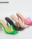 Star Style Fashion Transparent Pvc Women Sandals Summer Square Toe High Heels Female Mules Jelly Shoes Casual Vacation S