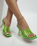 Star Style Fashion Transparent Pvc Women Sandals Summer Square Toe High Heels Female Mules Jelly Shoes Casual Vacation S